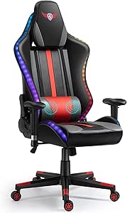 X-VOLSPORT Gaming Chair with LED Lights and Lumbar Support, PU Leather Gaming Computer Chair Gamer Chair Swivel Racing Style Video Game Chairs for Adults Teens, Red and Black