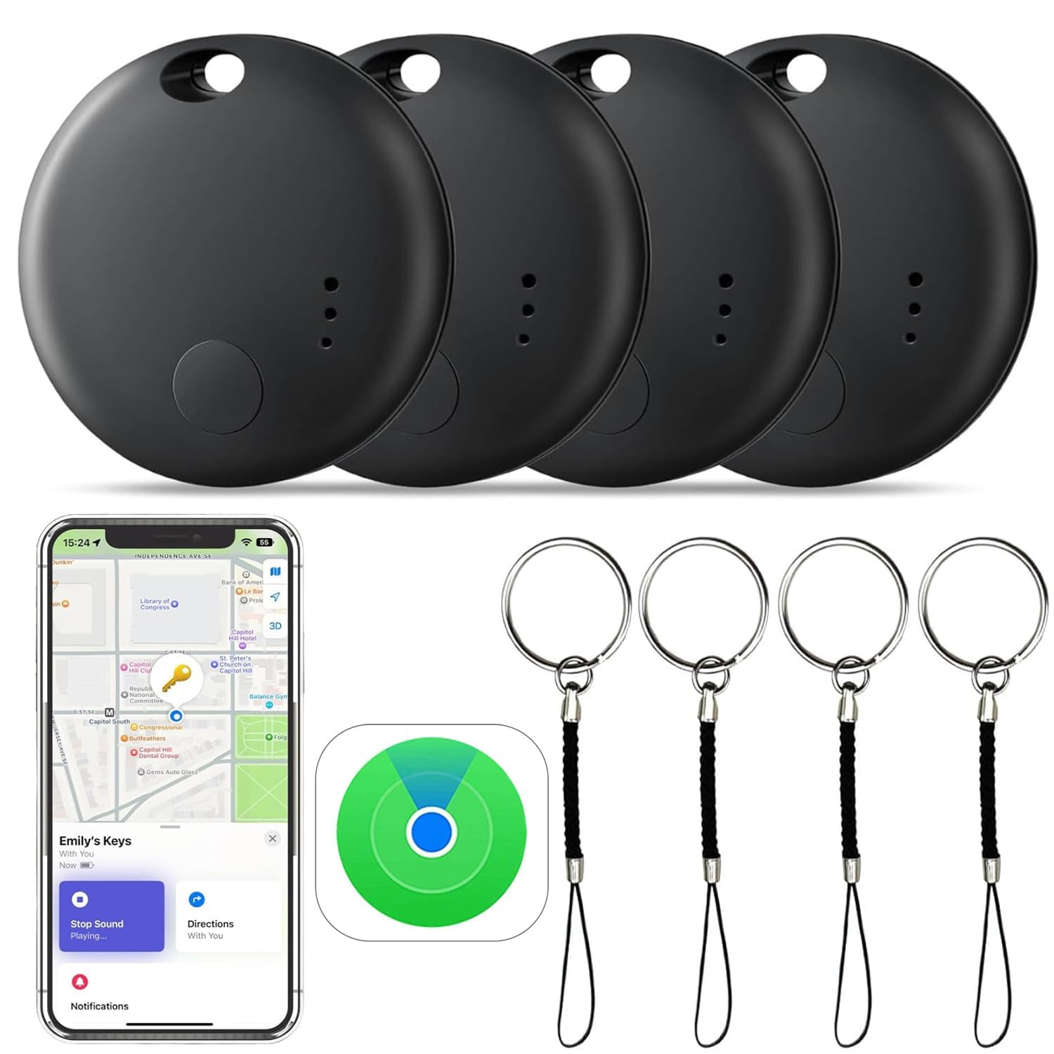 Lot de 4 étiquettes de suivi d'air Bluetooth, localisateurs d'articles compatibles avec l'application Apple Find My (iOS uniquement), gardez le suivi et vos clés, portefeuille, bagages, sac à dos (pas