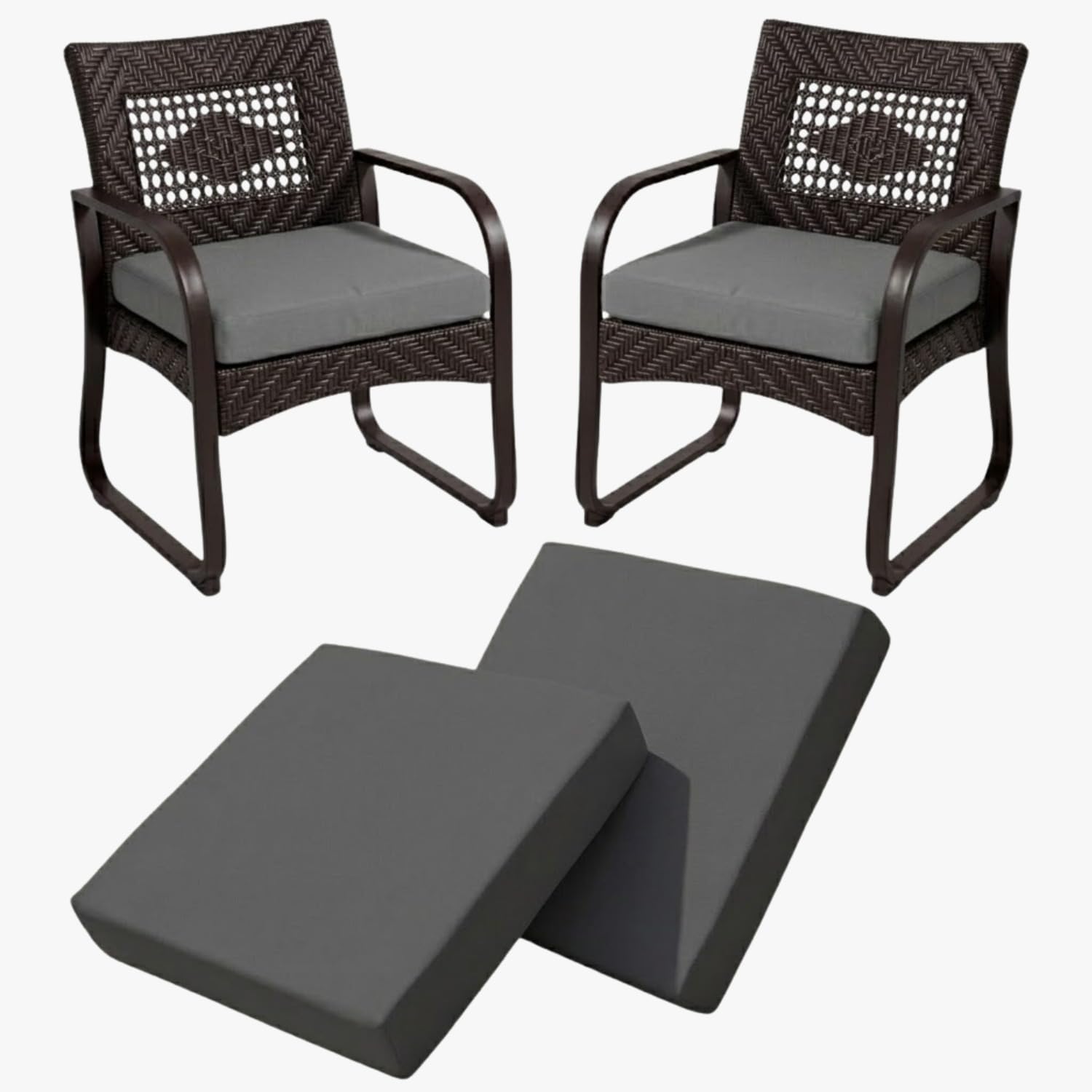 2 Pieces Waterproof Garden Chair Seat Pads Thick Rattan Outdoor Seat Cushions Removable Zipped Cover, Patio Dining Chair Pads for Indoor & Outdoor Furniture Seat Pad (Charcoal, 50cm x 50cm x 10cm)