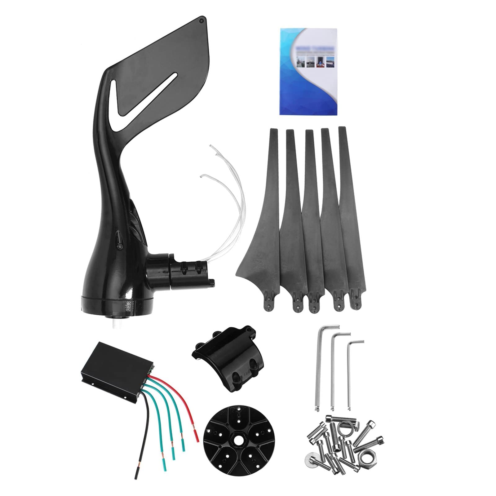 Kit generatore a turbina eolica a 5 Pale, generatore a turbina Verticale 12V/24V 400W, con regolatore di Carica per terrazza/Chalet/Barca da Pesca (24V)
