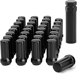 glorider 9/16-18 Lug Nuts Spline 32pcs 9/16 x18 Aftermarket Wheel Lugnuts 2in Closed End Large Acorn with 2 Socket Keys for Dodge Dakota Ram 1500 Ram 2500 Ram 3500 Ford F250 F350 K20 C20 Black