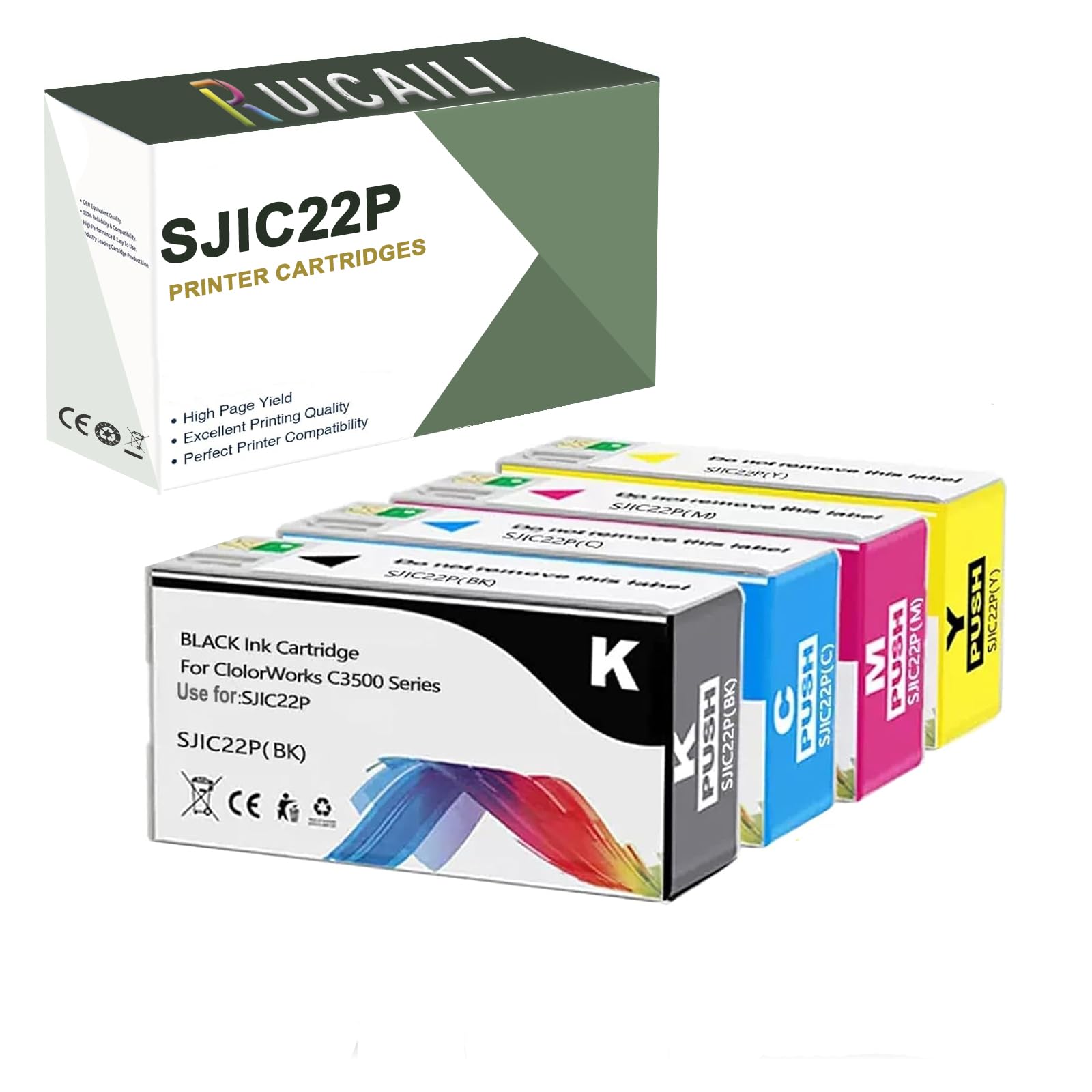 Ersatz für SJIC22P Tintenpatronen-Set für TM-C3500 ColorWorks C3500 Drucker (4 Stück)