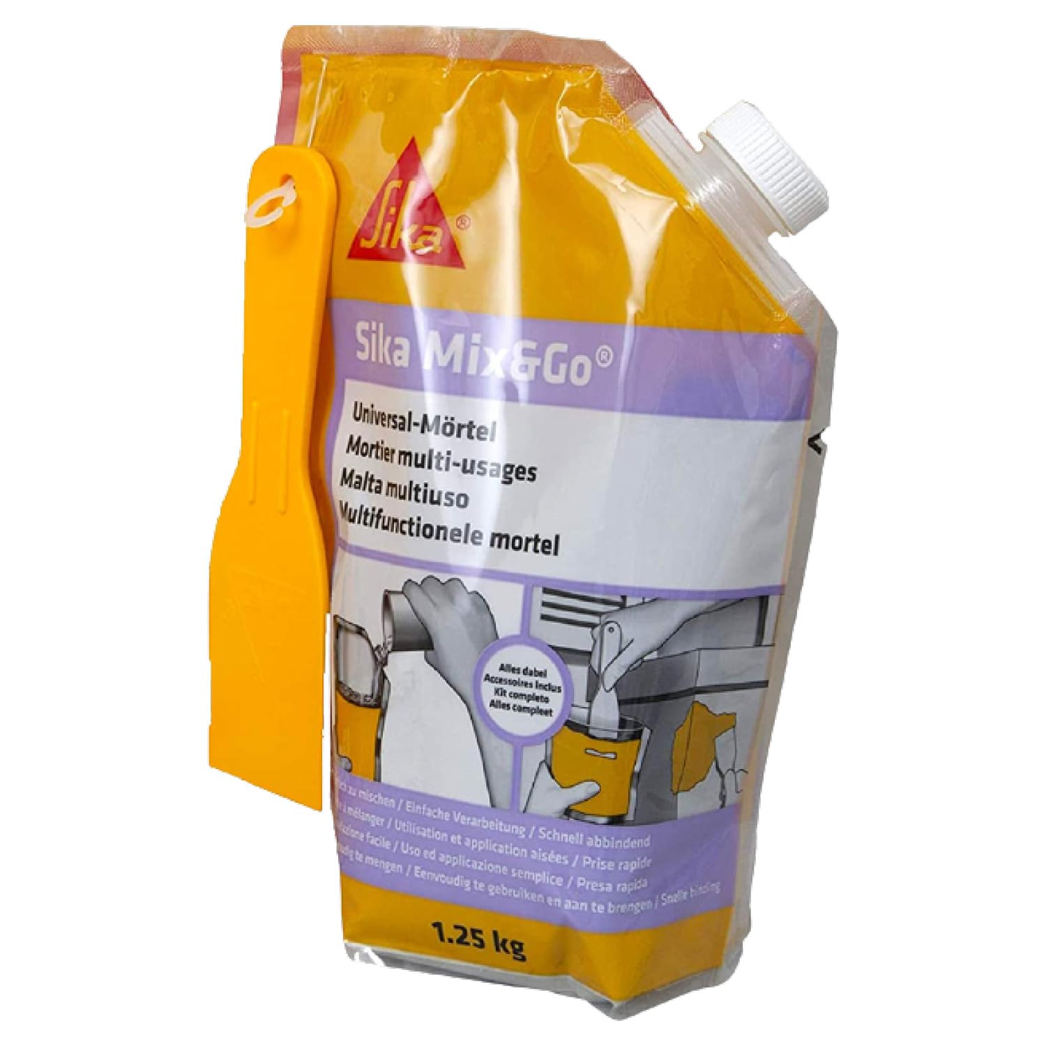 Sika – Reparaturmörtel – Sika Mix&Go Grau – für Reparaturarbeiten an Beton- und Mauerwerk – gebrauchsfertig – 1,25 kg
