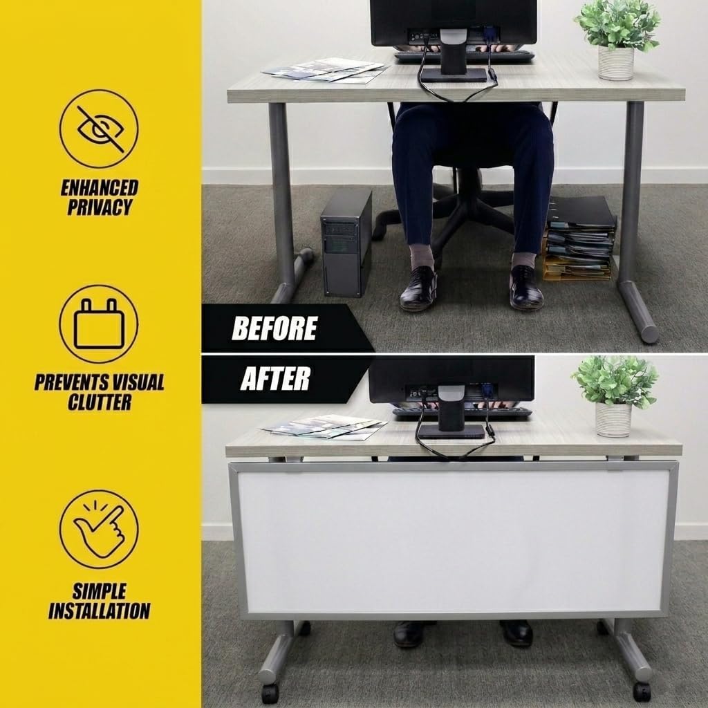 OBEX Polycarbonate Table Mounted Modesty Panel Easy Install Privacy Shields for Reception, Office, and Student Desk, 18" x 48", White