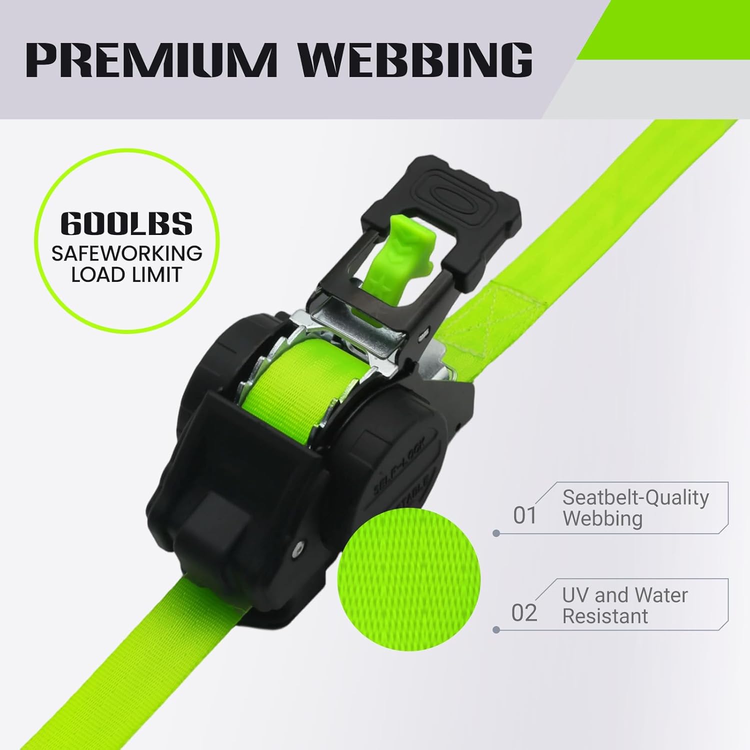 Retractable Ratchet Straps Auto Self Retracting Tie Down Straps for Truck, Cargo Trailer, Motorcycle, ATV, UTV (Green, 4PK) - Image 6