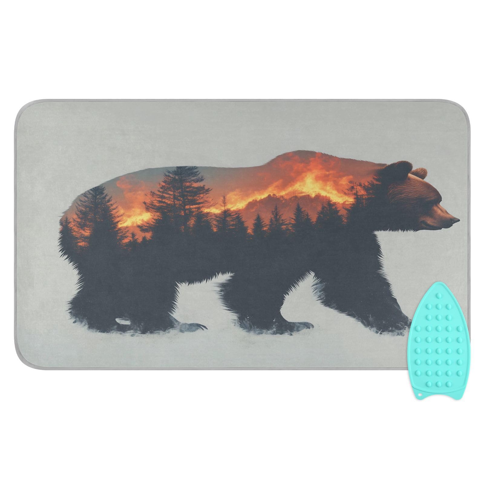 pnyoin Portable Ironing Mat Brown Bear and Forest Travel Ironing Pad with Silicone Iron Rest for Steam Pressing on Tabletop or Bed Heat Resistant Portable Quilting & Travel Blanket