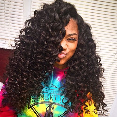 8A Malaysian Deep Wave with Closure Cheap Malaysian Curly Virgin Hair 3/4 Bundles with Closure Deep Curly with Closure 100% Unprocessed Remy Malaysian Hair (16 18 20+Closure 14, Three Part)