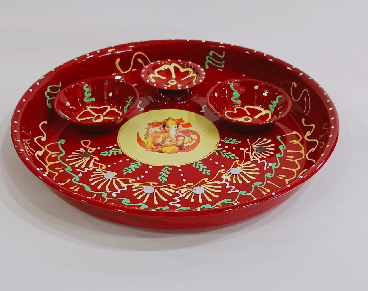 Pound Veg Pooja Thali Plate Decorative Steel Puja Thali with Diya for Aarti Pooja Rituals Festival Wedding Decorations & New Year Gifting(Size- 7")