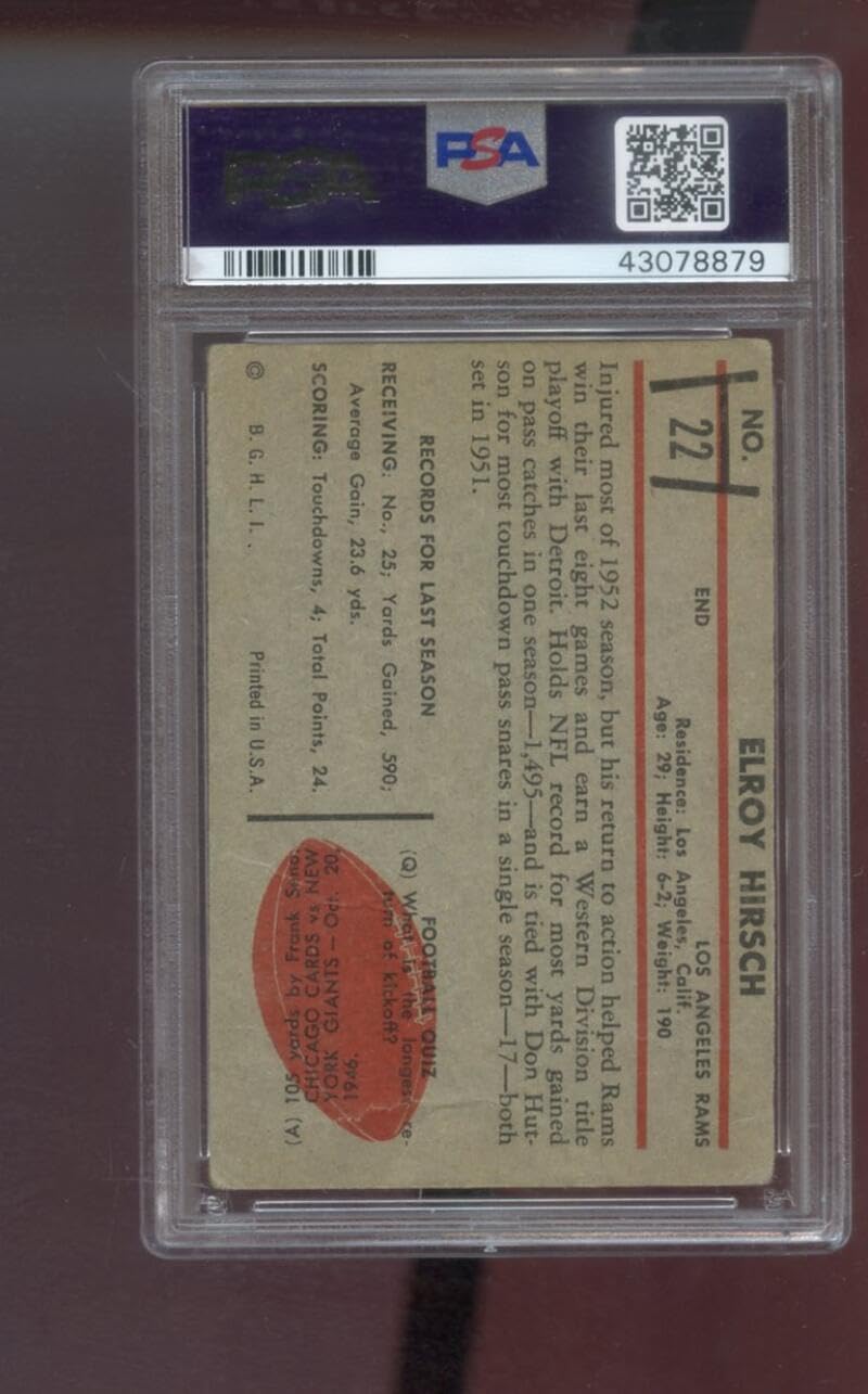 1953 Bowman #22 Elroy Hirsch Crazy Legs PSA 1.5 Graded Football Card NFL Los Angeles Rams