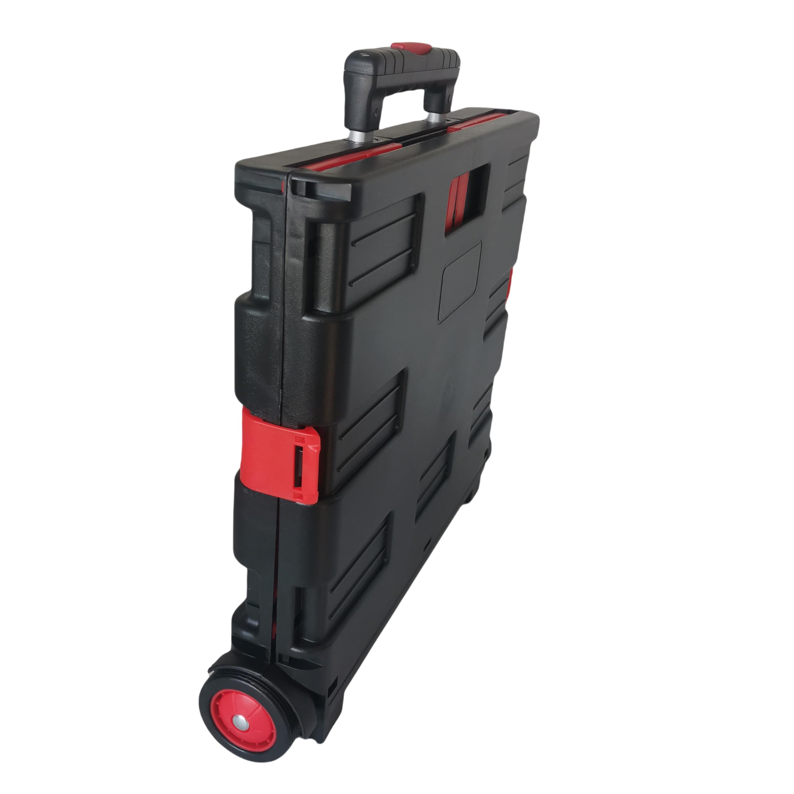 Seco Carrito grande plegable de plástico con mango cuadrado, color negro y rojo