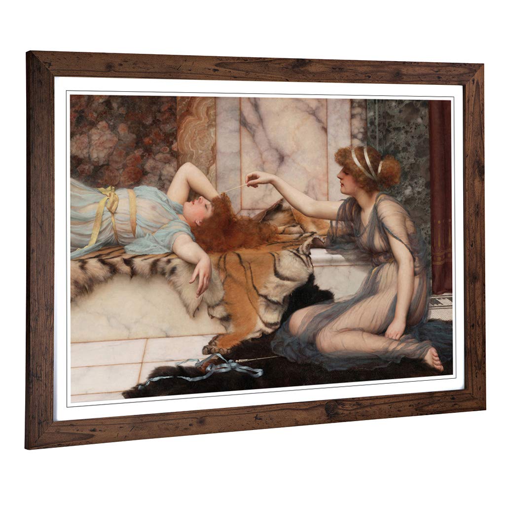 Big Box Art Framed Print of John William Godward Mischief and Repose Design | Wall Art Picture | Home Decor for Kitchen, Living Room, Bedroom, Hallway, Walnut, A2 / 24.5x18 Inch / 62x45cm