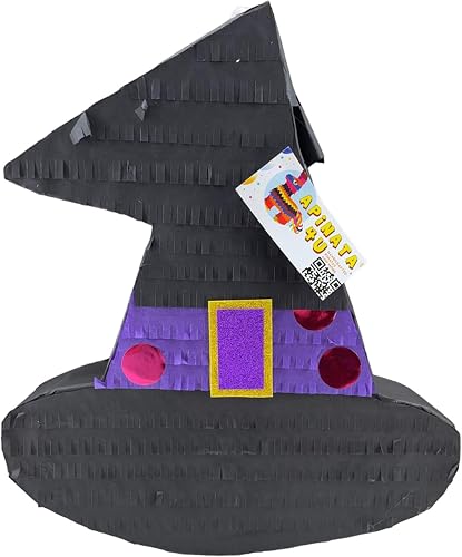 APINATA4U Black & Purple Witch Hat Pinata, Halloween Birthday Party Decoration, Holiday Celebration Party Supplies, Handmade Witch Hat Pinata, Birthday Supplies, 20 X 16 X 4 Inches