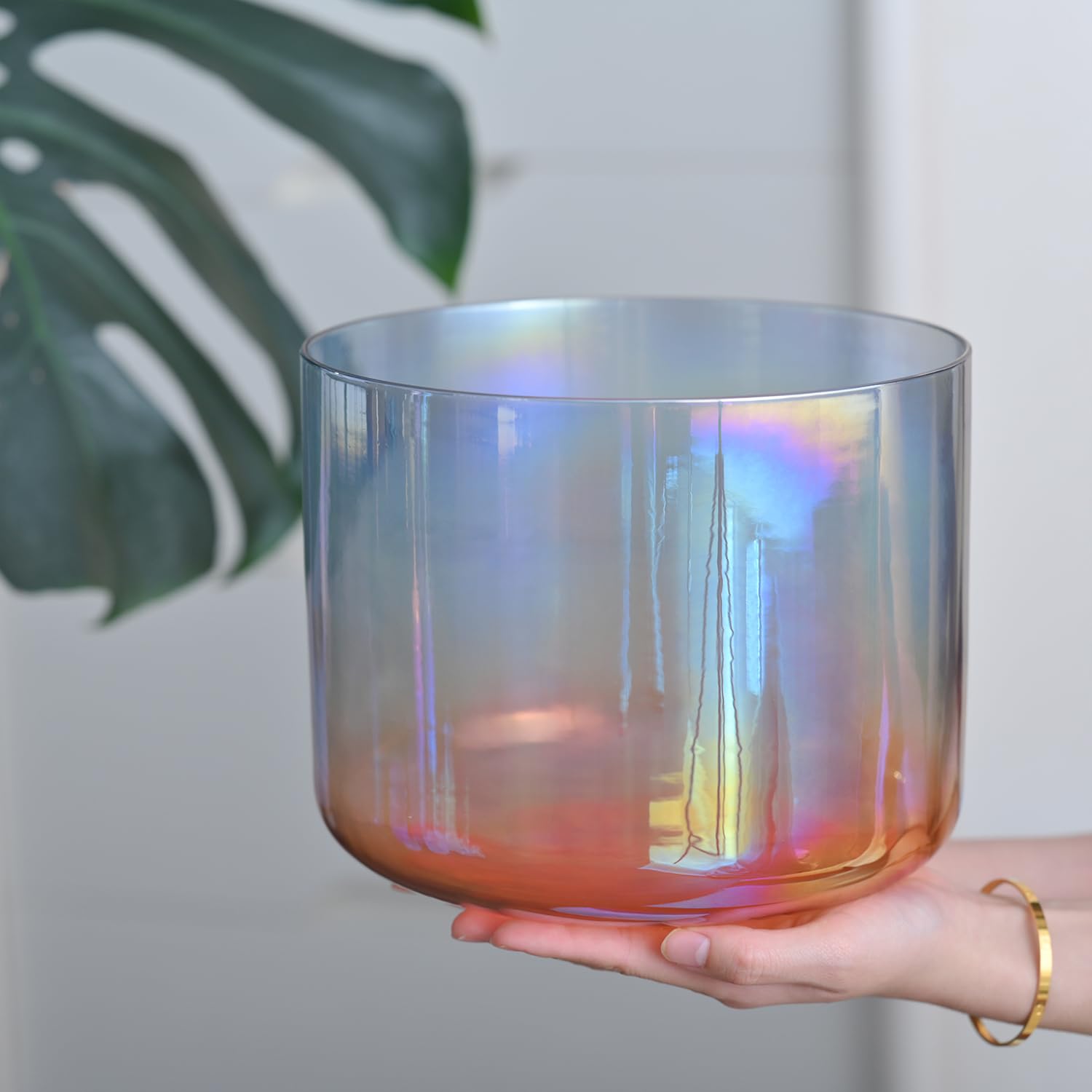 6 inch F note Pink Clear Handle Crystal Singing Bowl with Mallet & O-ring