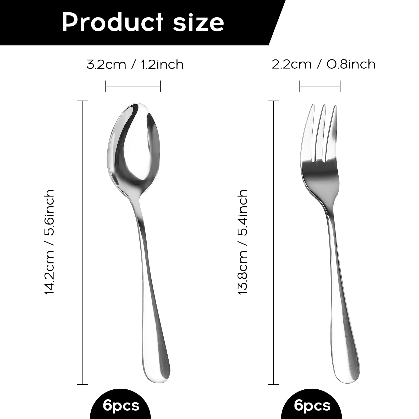 Teaspoons Set of 12, Latte Spoons 6 Pieces, Fork Set of 6, Small Dessert Coffee Spoon for Tea Coffee, Cake, Dessert and Salad - Image 2