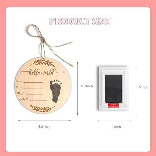 Miniatura 2 de Letrero de anuncio de madera para bebé, letrero de bienvenida al recién nacido, letrero de anuncio de nacimiento con almohadilla de tinta, letrero