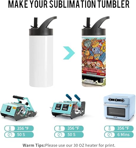 Miniatura 4 de PYD Life Sublimation Sports - Botella de agua para niños, botellas blancas de acero inoxidable de 16 onzas, vaso al vacío con tapa para sorber y