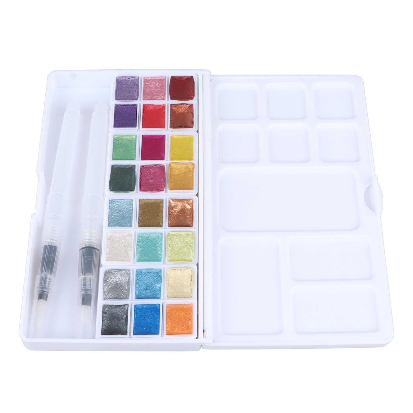 Juego De Pinturas De Acuarela Metálicas De 24 Colores, Juego De Acuarela De Viaje con Pincel, Caja De Metal Portátil con Purpurina Vívida Y Colores De Agua para Principiantes