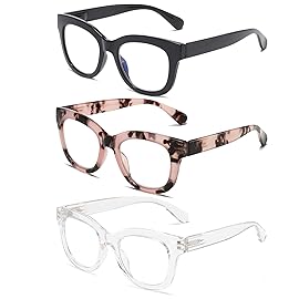 ZXYOO Oversized Reading Glasses for Women,3 Pack Blue Light Blocking Computer Spring hinge Readers +2.25