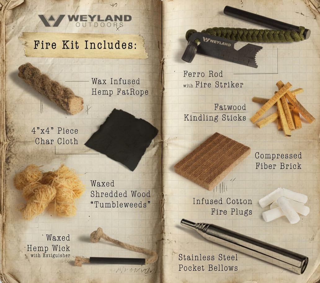 WEYLAND Zestaw do rozpalania ognia, pręt żelazny i magnezowy, narzędzie survivalowe do krzemienia i stali, na kemping, bushcraft, gotowość na wypadek awarii, patyczki do rozpalania ognia i krzesiwo do