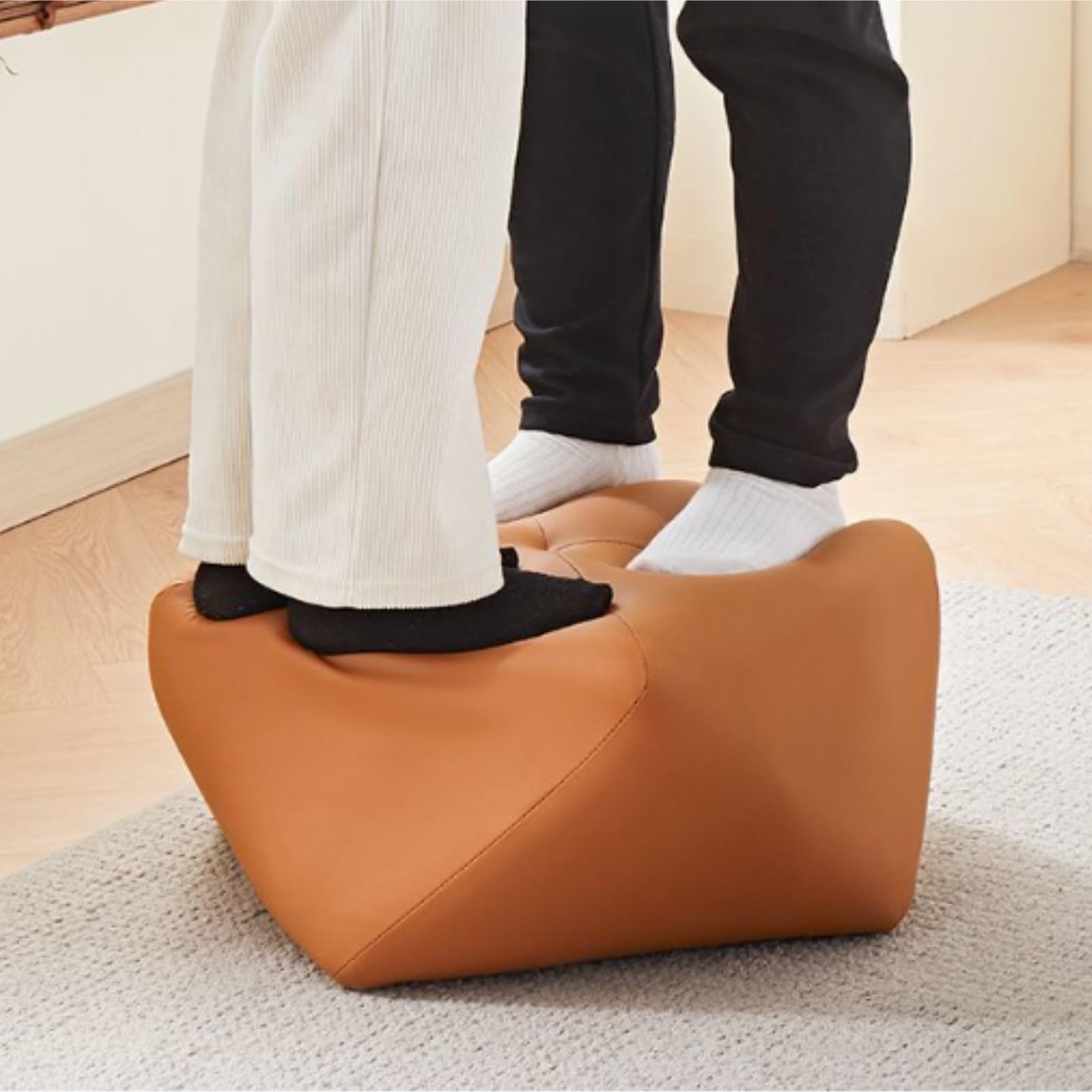 Ottomana Salón Taburete Bajo Octogonal Moderno De Cuero For Sala Estar Asiento Extra(Oranje)