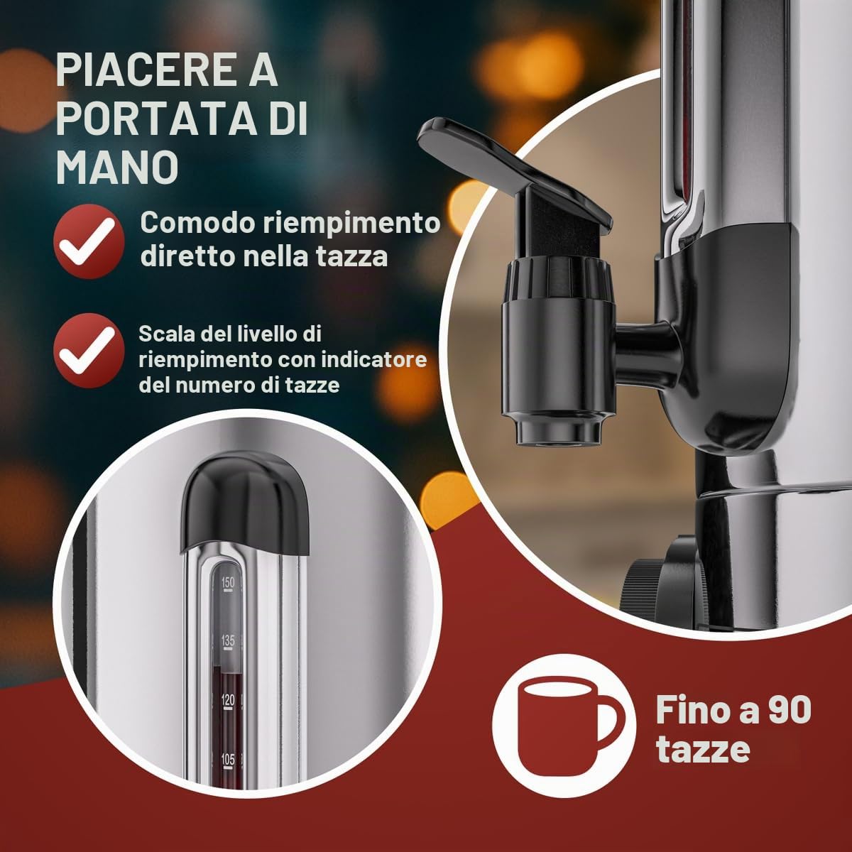 MONZANA® Bollitore per Vin Brulé 20L con Rubinetto 90 Tazze Acciaio Inox Regolazione 30-110°C Erogatore Bevande Calde Punch