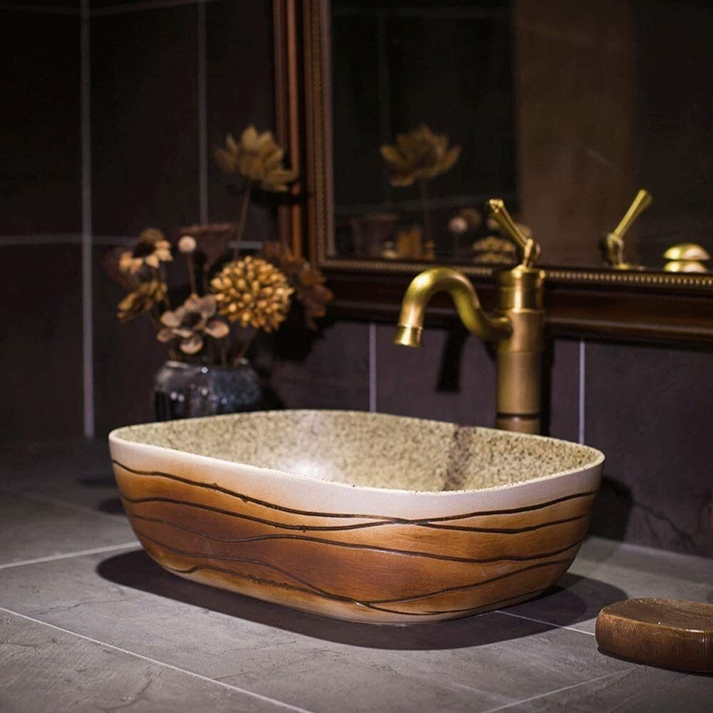 Szafka Pod Umywalkę Z Umywalką, Umywalka Nablatowa, Umywalka Nablatowa 16" W Stylu Vintage, Prostokątna, Porcelanowa, Ceramiczna, Umywalka Nablatowa