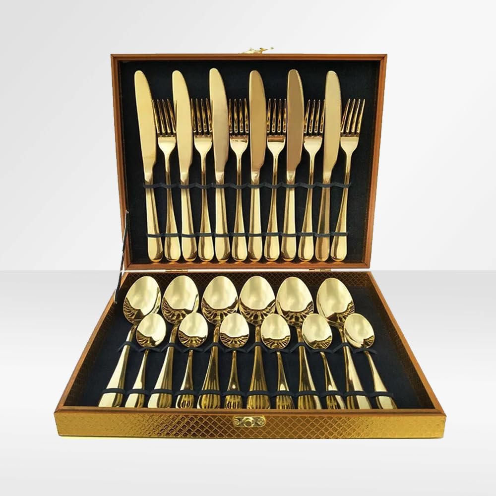 HEXAR24 Piece Silverware Set Service for 6, Premium Stainless Steel Flatware Set, Mirror Polished Cutlery Utensil Set, Durable Home Kitchen Tableware Set, Include Fork Knife Spoon Set (GOLD)