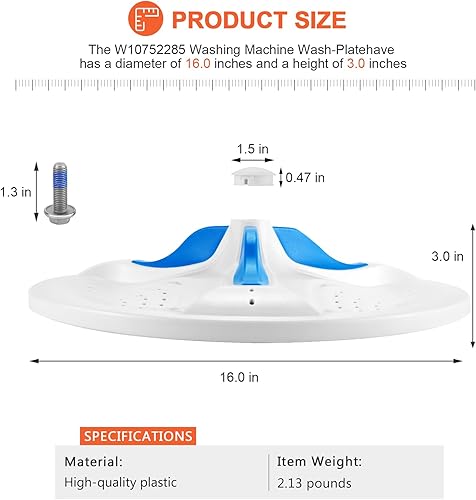 Miniatura 3 de Beaquicy W10752285 - Placa de lavado para lavadora, compatible con lavadora Whirlpool/Kenmore, repuesto PS10064550, W10609478, W10723577, W10834904,