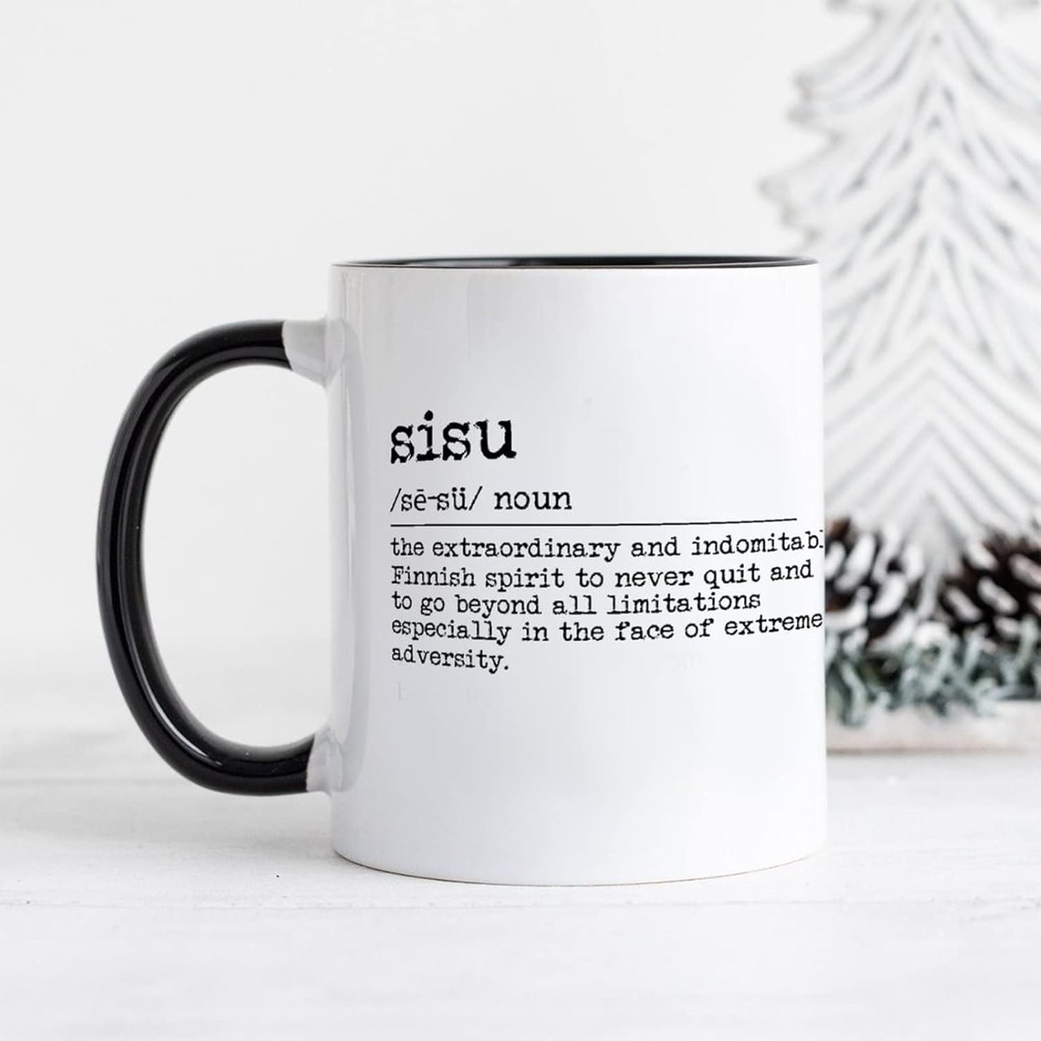 ENEDNATE Novelty Black White Ceramic Coffee Mugs 11oz,Sisu
