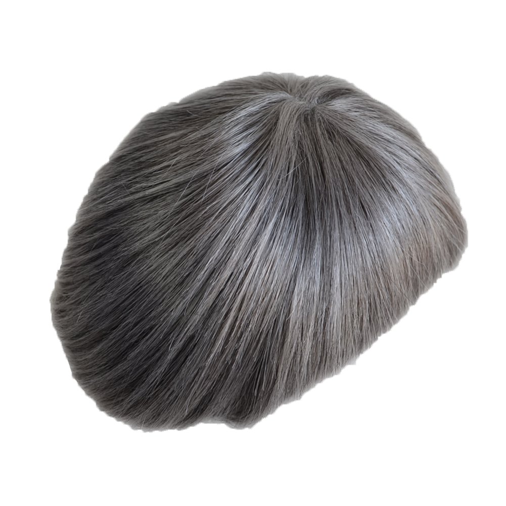Alle Pu Toupee Toupet Haarteil Ersatz Männer Perücken Gebleichte Knoten Unsichtbare Natürliche Aussehende - Indische Menschliche Haar #1B70(Off Schwarz Mit 70% Weißes Haar)