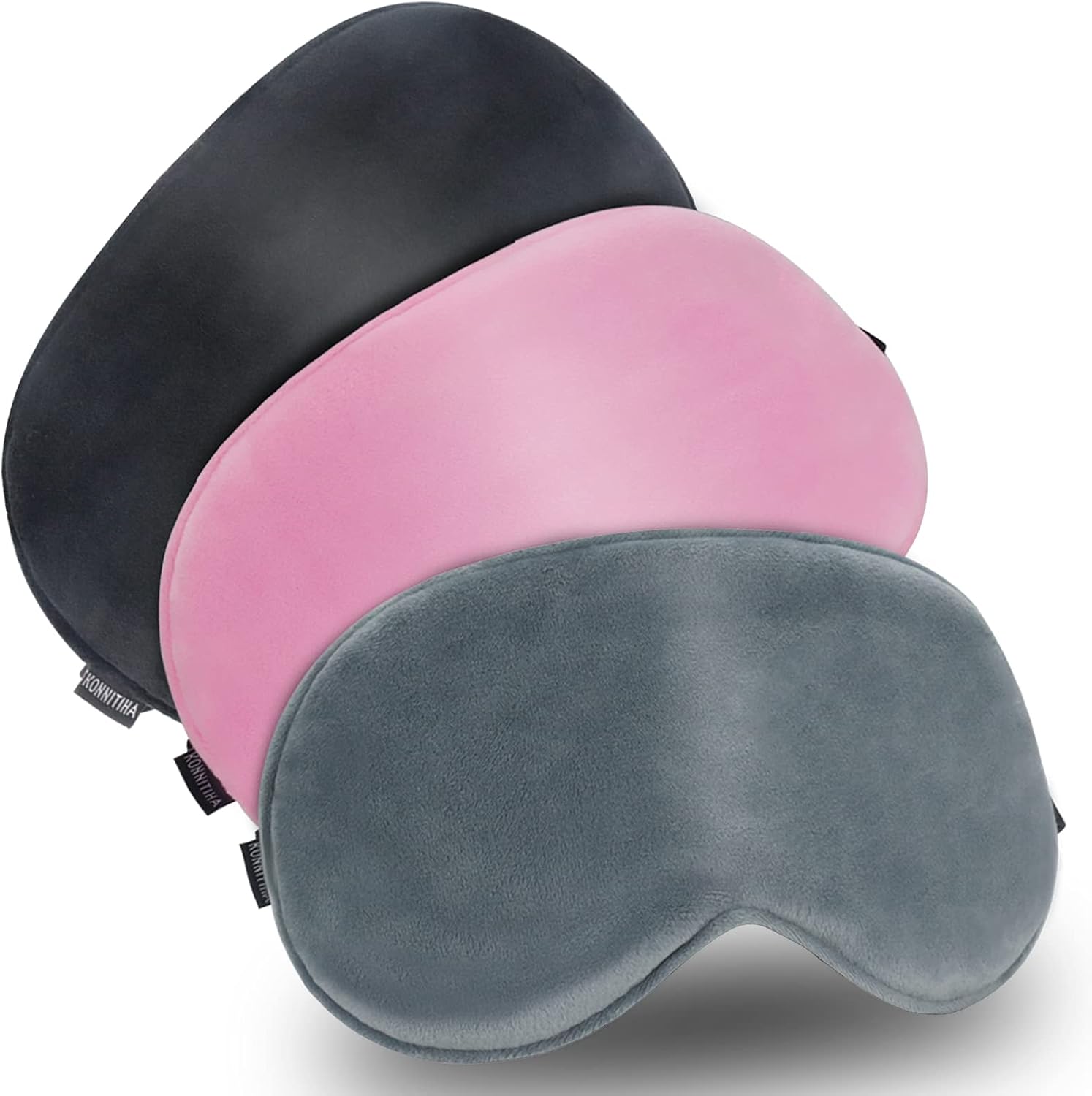 3 Pack Sleep Masks, Upgraded 100% Blackout Eye Mask for Sleeping with Adjustable Strap, Light&Comfortable & Soft Night Blindfold for Men Women, Eye Shades Cover for Naps/Travel, Grey/Black/Pink