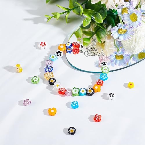 Miniatura 5 de OLYCRAFT 112 cuentas de flores de 0.252 x 0.126 in Millefiori Lampwork Beads Plum Blossom Cuentas de vidrio hechas a mano para manualidades,