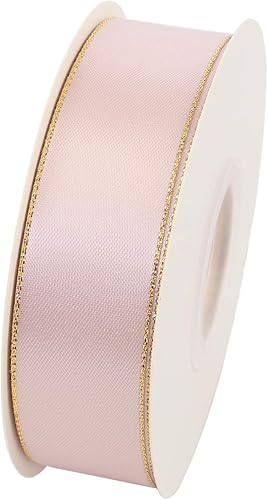 Miniatura 2 de ITIsparkle Cinta de satén de doble cara de 1 pulgada de 25 yardas con bordes dorados, 1 pulgada x 25 yardas - vainilla
