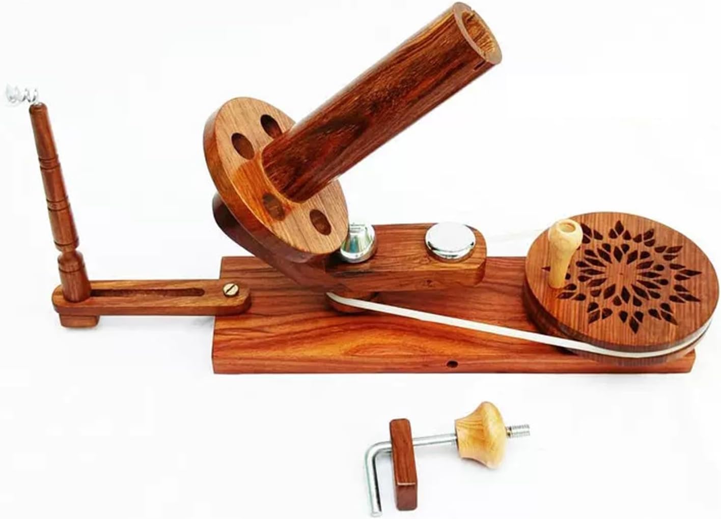 Solid Wood Yarn Ball Winder, Hand Operated Winding Wool Winder Machine, Operated Metal Yarn Ball Winder, for Manual Sewing Dual Cotton Nylon Line Aluminum, Iron