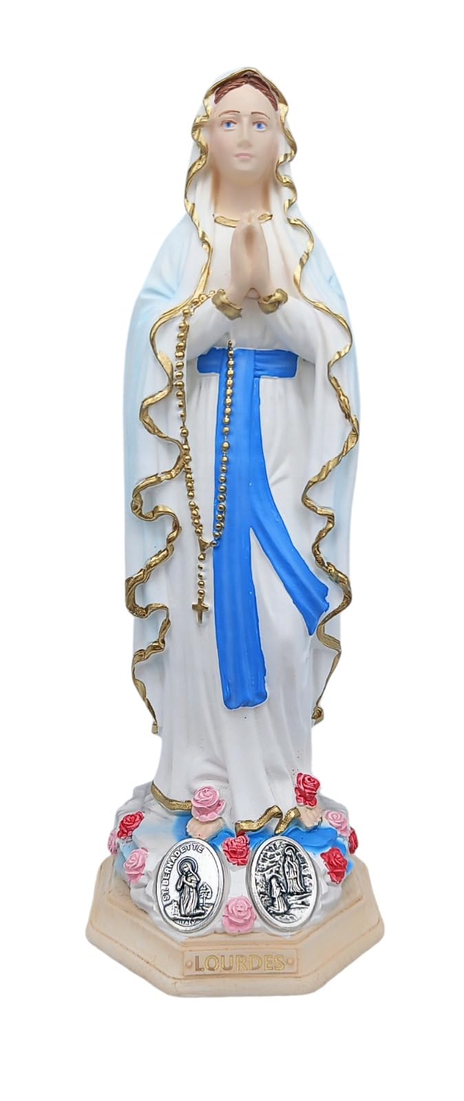 OVUNQUE PROTEGGIMI Statue Madonna von Lourdes aus Marmor, 20 cm, für Innen- und Außenbereich, mit Medaillen - Image 1