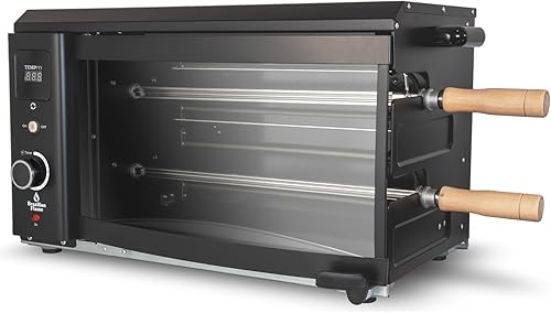 Brazilian Flame Asador de parrilla con 2 pinchos giratorios automáticos para interiores para pollo, filete, pescado, barbacoa de estilo brasileño,