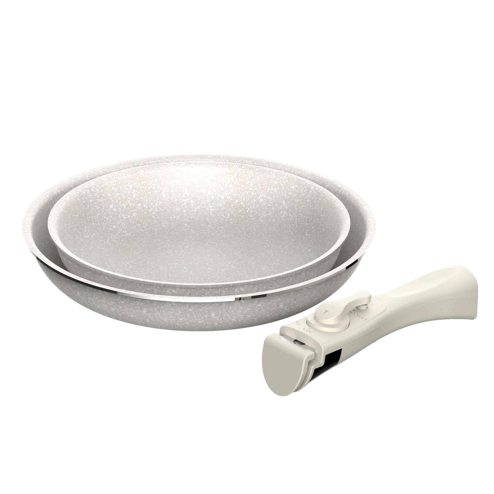 Juego de 2 Sartenes Ø24Ø28cm en aluminio prensado con revestimiento ILAG + Mango extraíble Click&Cook, Apto inducción, antiadherentes, sin PFOA, apto lavavajillas y horno