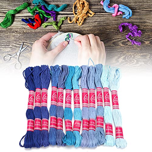 Image of 12Pcs Blue Embroidery Thread, Cross Stitch Threads, Embroidery Floss Friendship Bracelets Gradient Bright Color Polyester Line Sewing Skeins for Sewing