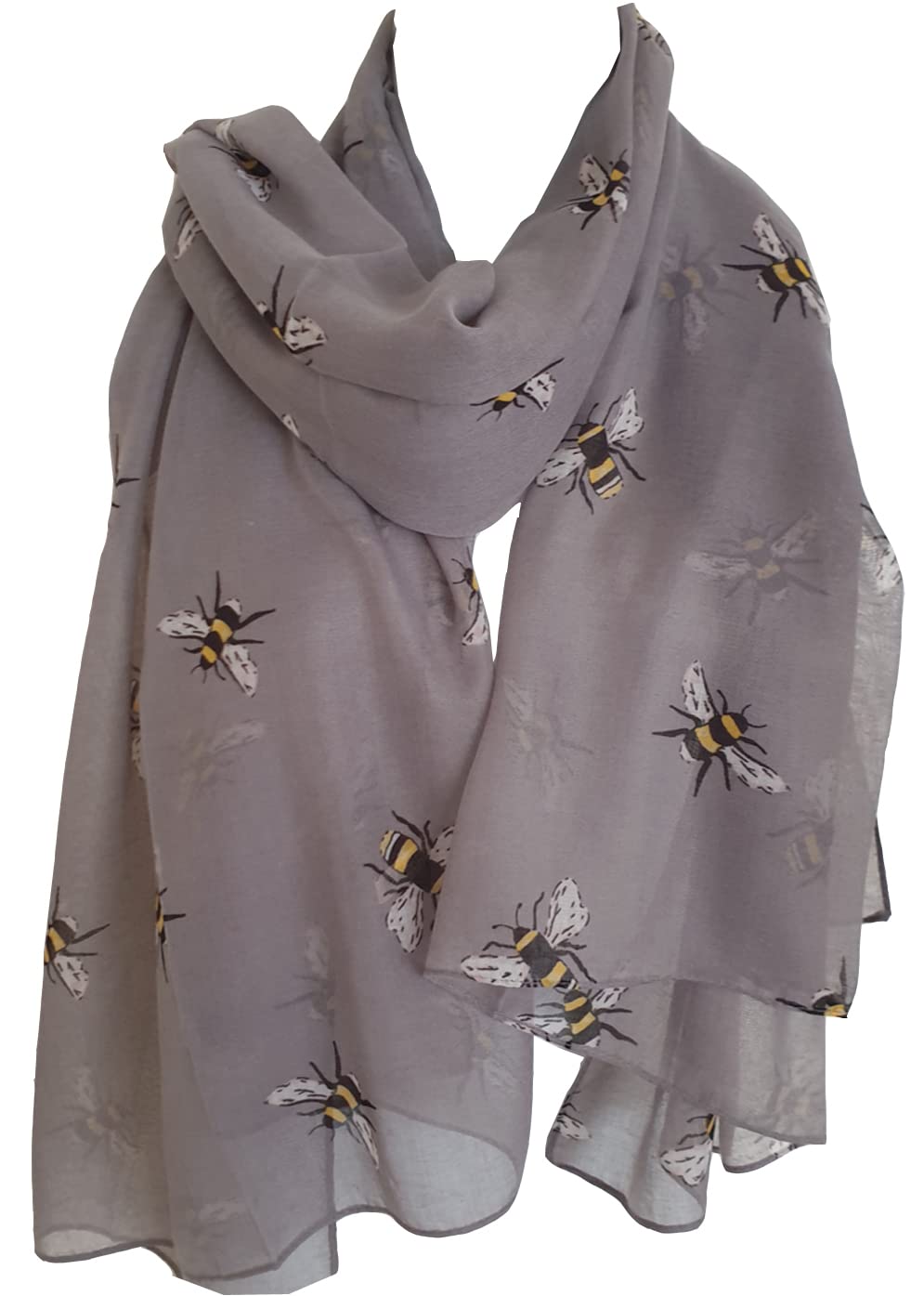 Glamlondon Women's Grey Bee Scarf Bumble Bees Pattern Design Printed Scarves (Grey)