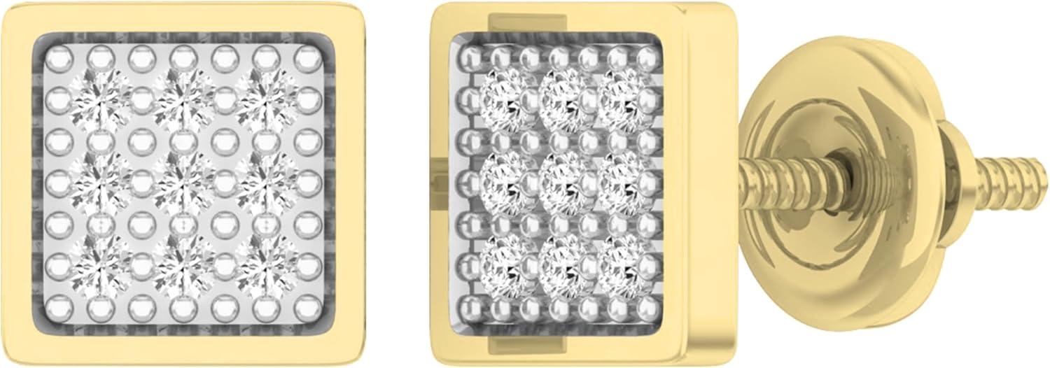Dazzlingrock Collection 0.12 Ctw Natural Round White Diamond 5.90mmSquare Hip Hop Studs in Yellow Gold Plated Sterling Silver,Screw Back, Unisex Design Ladies, Mens Round Diamond Earrings