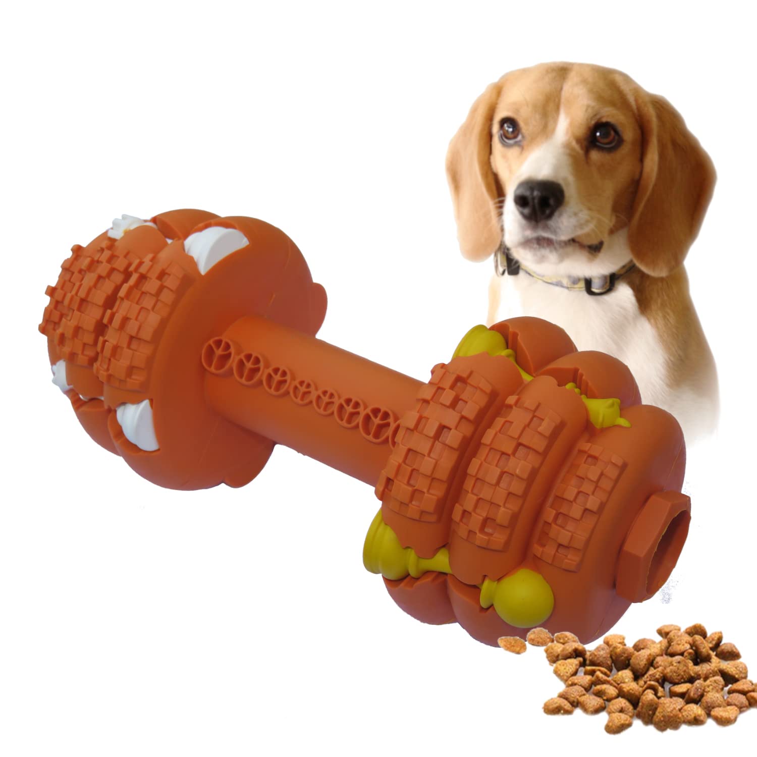 Dog Chew Toys Dumbbell for Medium Small Dogs, Non-Toxic Tough Natural Rubber Dumbbell, Treat Dispensing and IQ Puzzle Toy for Average Chewers