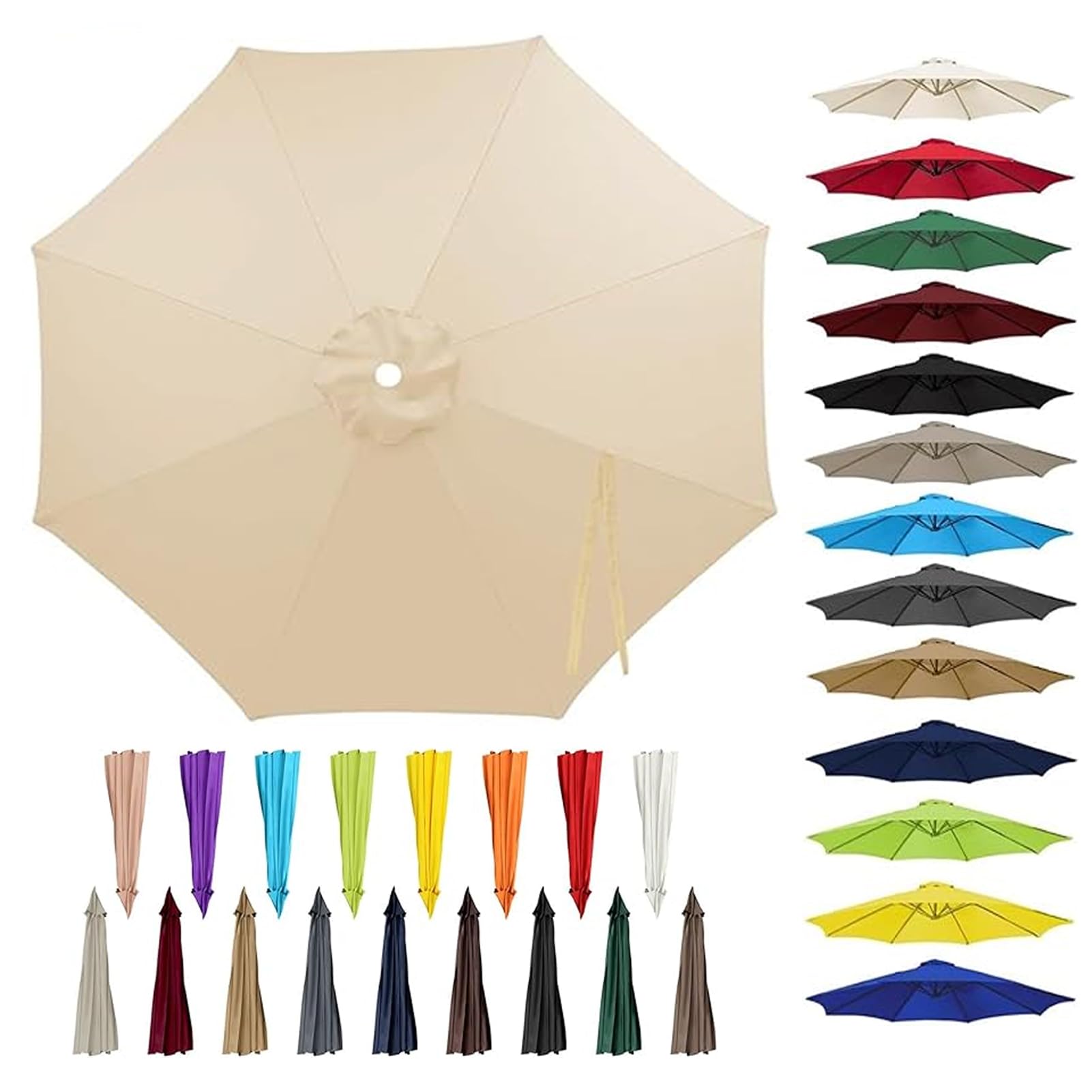 EYKWKB Replacement Parasol Canopy, Garden Parasol Covers, 6 Arms/8 Arms Replacement Umbrella Top Fabric cover, Sun Parasol Umbrella Canopy Replacement Outdoor, Patio Umbrella Canopy Beige — image 1
