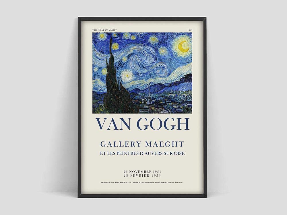 Van Gogh’s Starry Night Poster, Van Gogh Prints, Van Gogh Poster, Starry Night Van Gogh, Exhibition Poster, Meg Gallery Home Decoration Painting K 30x40cm