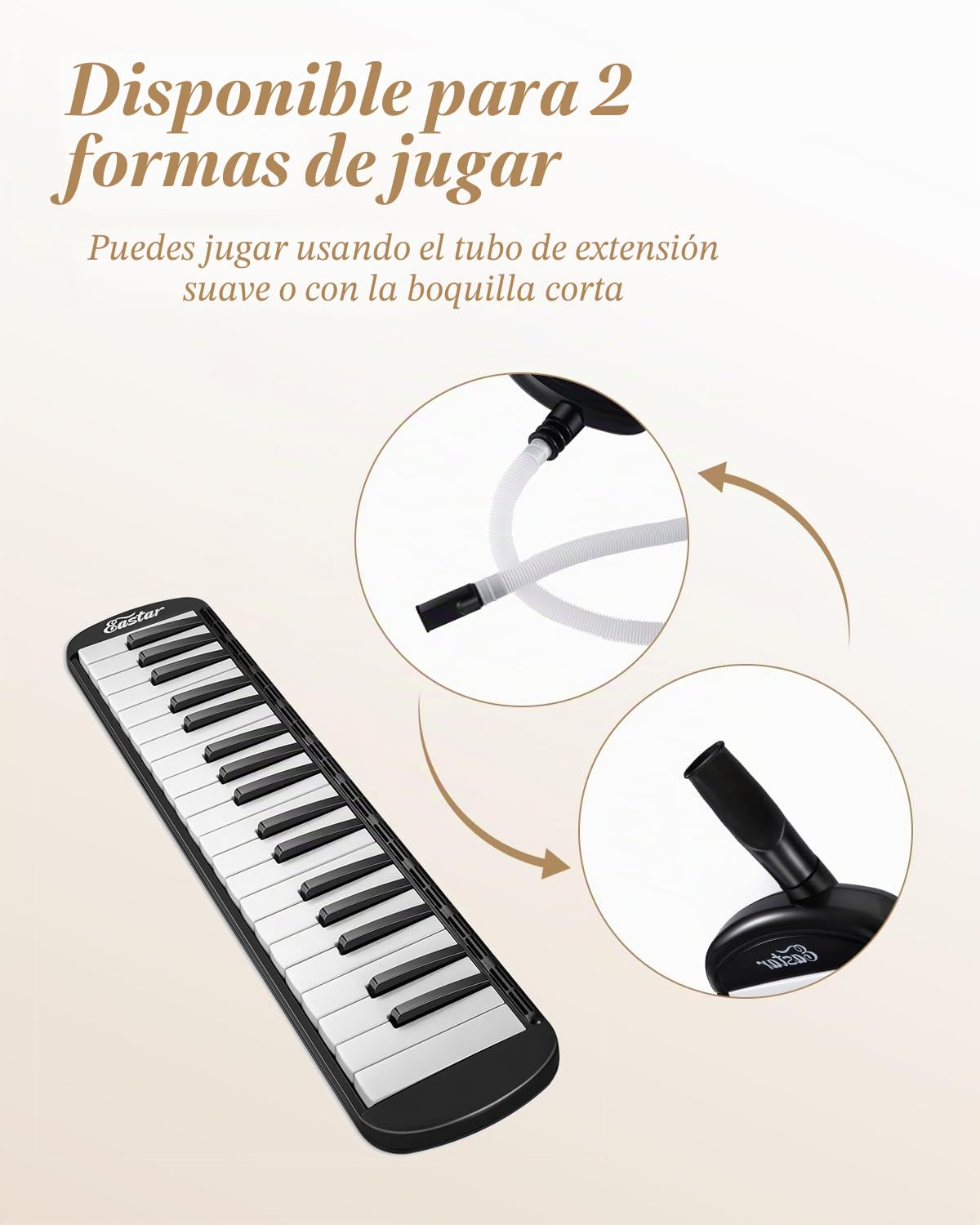 Eastar Melódica de 37 Teclas, Instrumento de Melódica Soprano Teclado Piano de Aire Pianica con 2 Tubos Largos Suaves, Boquillas Cortas, Bolsa de Transporte, Negro
