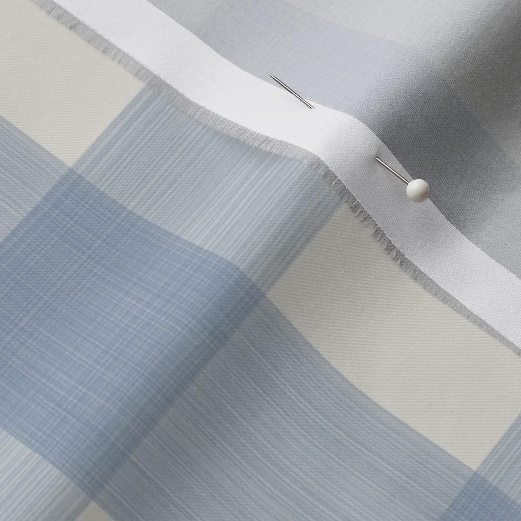 Spoonflower Fabric - Preppy Plaid Gingham Check Buffalo Blue and Cream Watercolor Kitchen Printed on Organic Cotton Sateen Fabric by The Yard - Sewing Quilting Apparel Home Decor