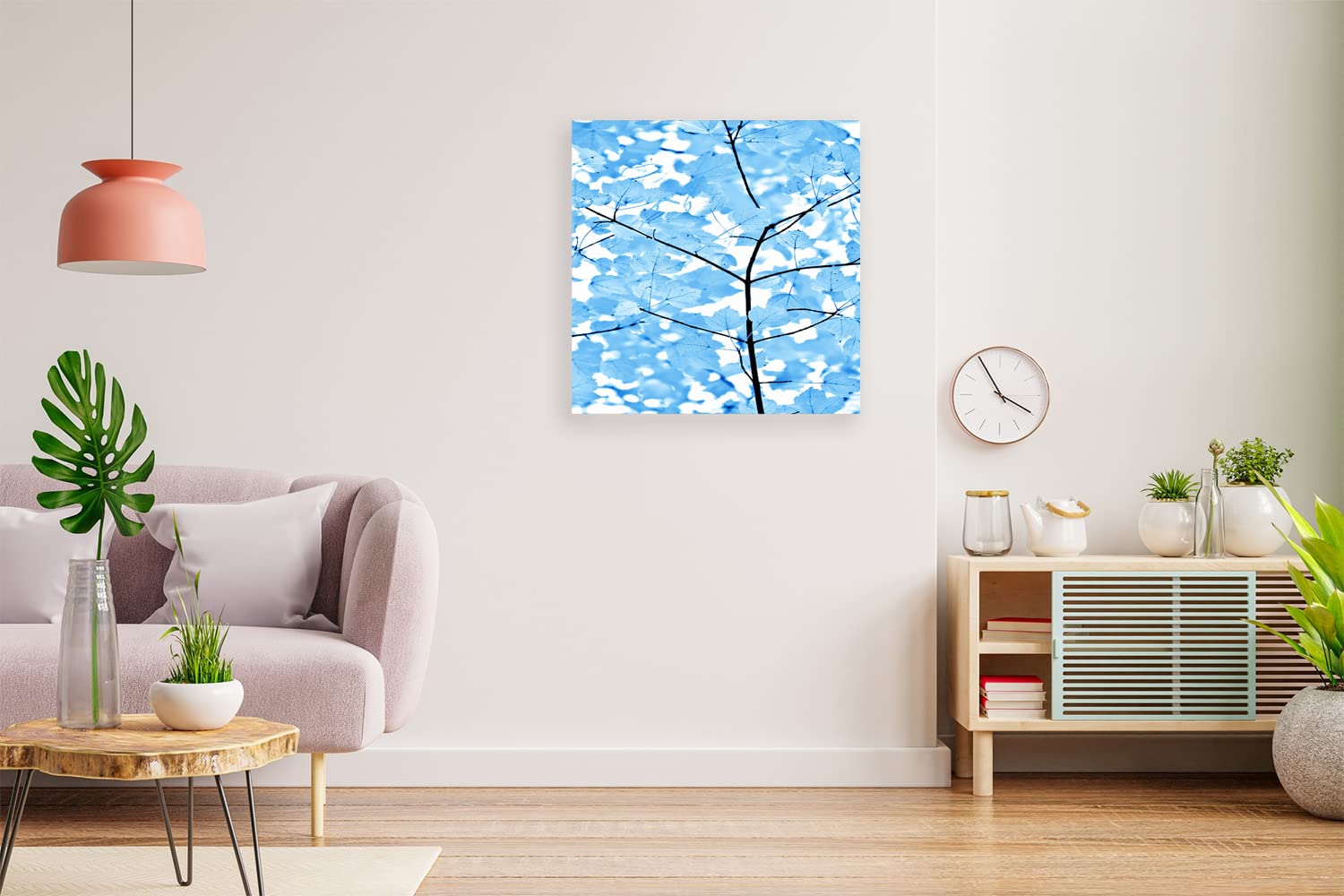 VERRE ART Printed Framed Canvas Painting for Home Decor Office Wall Studio Wall Living Room Decoration (14x14inch Wrapped) - Blue Leaves Melody