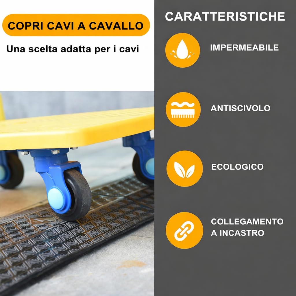 Copertura per Cavi per Pavimento, Protettore per Cavi da 80''/203cm, Rampe Protettive per Cavi e Tubazioni Pesanti per Parcheggi, Magazzini e Case (Modello piccolo, confezione da 4 pezzi)