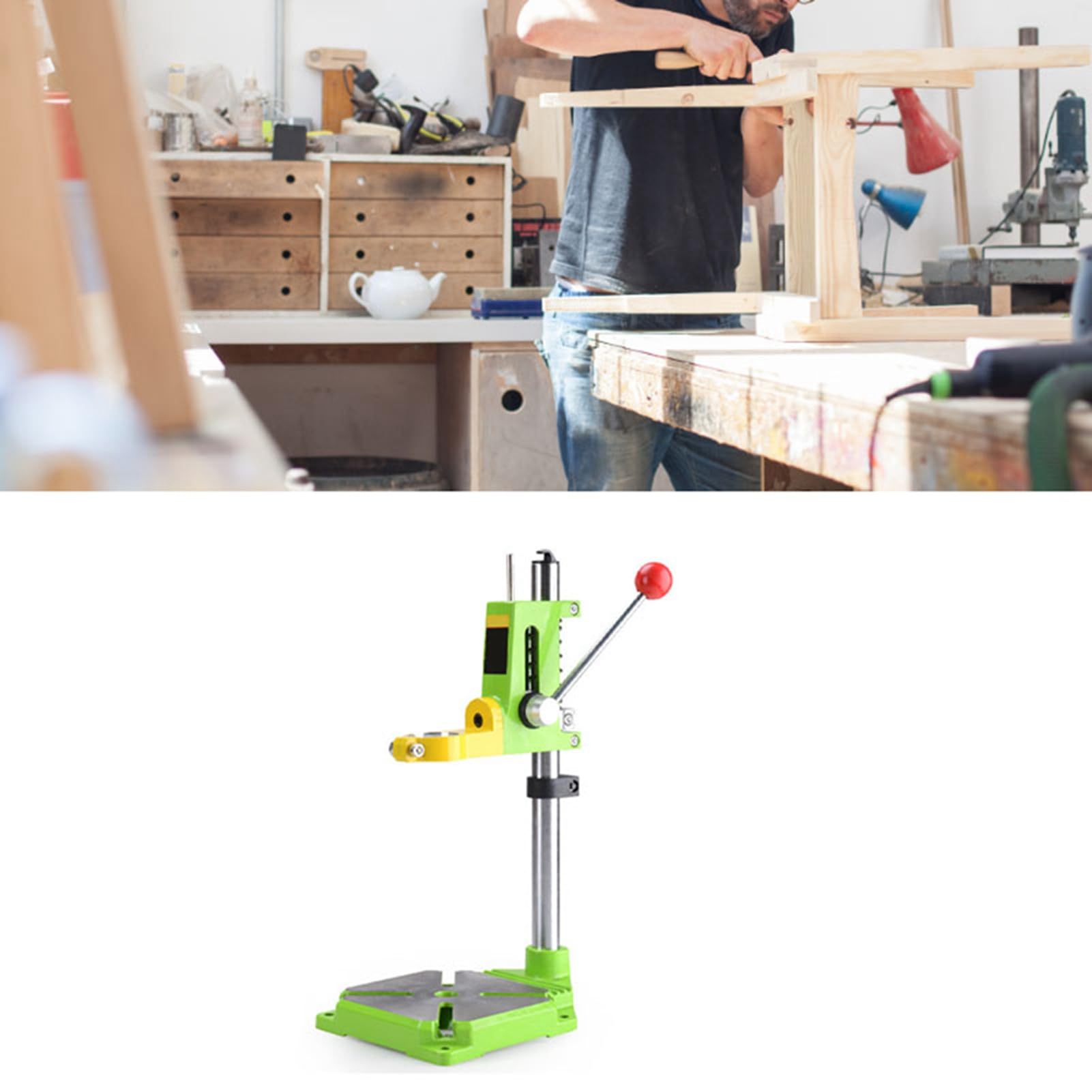 Mini Trapano da Banco Supporto per Trapano Elettrico Regolabile in Altezza con Rotazione di 360 Gradi per Uso Domestico in Acciaio e Plastica