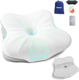 SAHEYER Memory Foam Travel Cervical Pillow, Small Camping Pillows for Sleeping with Strap, Neck Support Camping Gear Accessories - Travel Essentials for Sleeping, Backpacking, Hammock, Gray