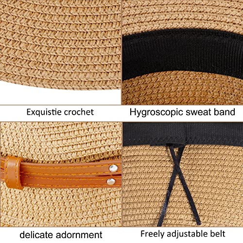 QH-Shop-Chapeau-de-Paille-Femme-Pliable-Chapeau-de-Soleil-a-Bord-Large-Protection-UV-Hat-avec-Bracelet-en-PU-Cuir-pour-Voyage-Plage-Exterieur-Peche